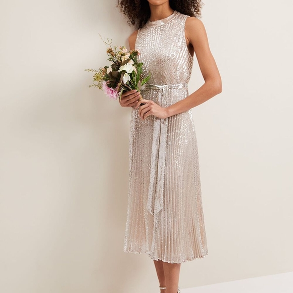 Simara Sequin Dress From Phase Eight Glamorous Silver Sequin Midi Dress - Picture 3 of 3